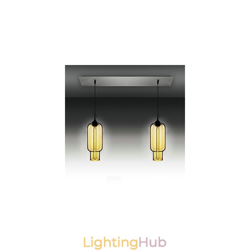 Modern Transparent Glass Pendant Light with 2 Lights in Bubble Design Electroplate Finished