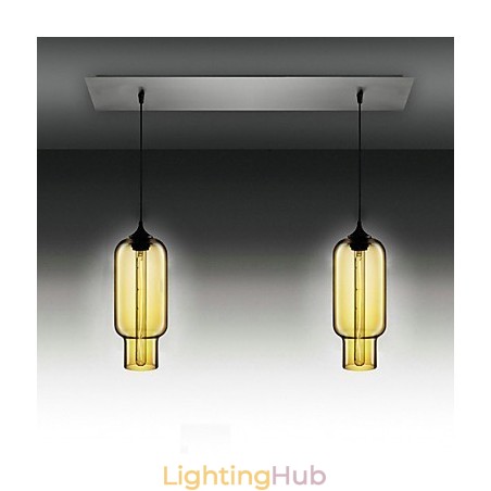 Modern Transparent Glass Pendant Light with 2 Lights in Bubble Design Electroplate Finished