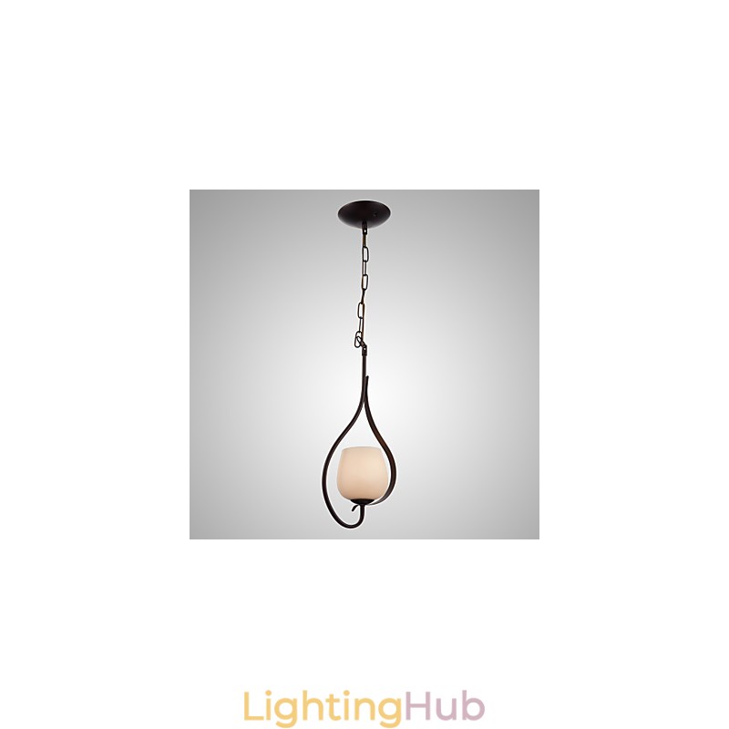 Iron Painting Pendant Light with Glass Shade Classic Lighting Lamp 1 Head