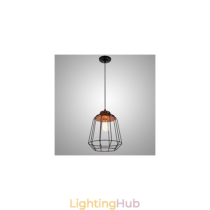 Iron Painting Pendant Light with Wooden Center Iron Cage Lighting Lamp