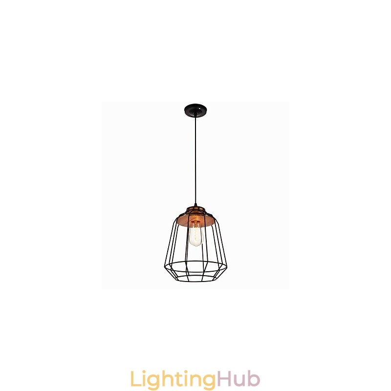 Iron Painting Pendant Light with Wooden Center Iron Cage Lighting Lamp