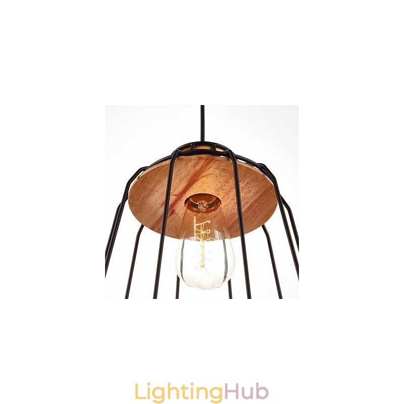 Iron Painting Pendant Light with Wooden Center Iron Cage Lighting Lamp