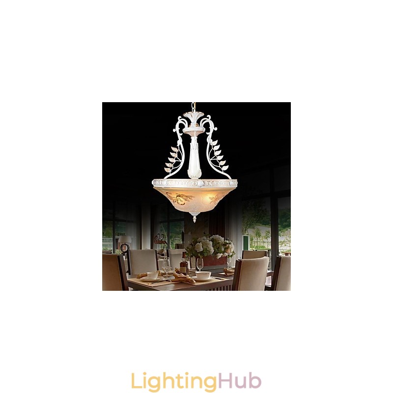 White Pendant Three Lights Pattern Glass Shade Hand Gilt European Retro Classic