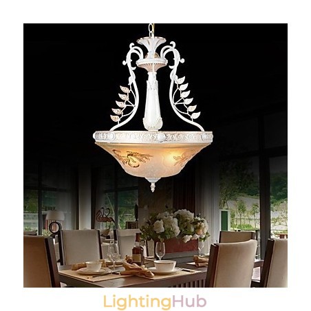White Pendant Three Lights Pattern Glass Shade Hand Gilt European Retro Classic White Pendant Three Lights Pattern Glass Shade Hand Gilt European Retro Classic