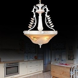 White Pendant Three Lights Pattern Glass Shade Hand Gilt European Retro Classic