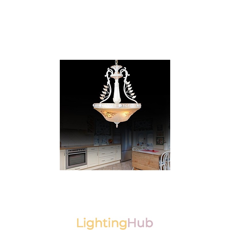White Pendant Three Lights Pattern Glass Shade Hand Gilt European Retro Classic