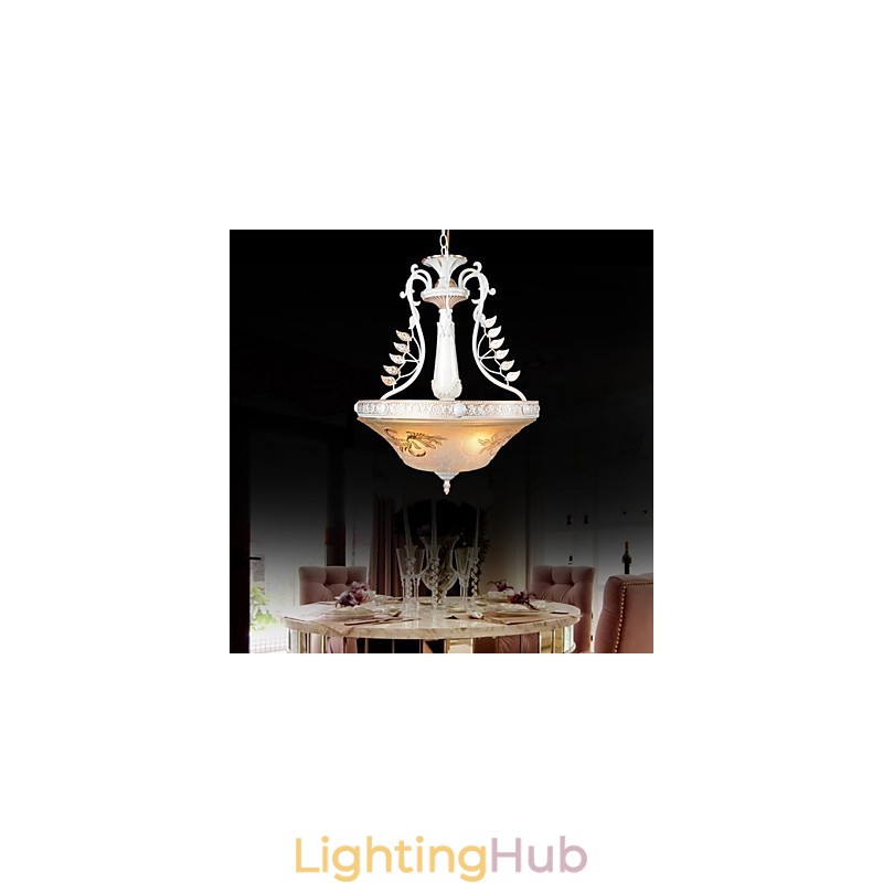 White Pendant Three Lights Pattern Glass Shade Hand Gilt European Retro Classic