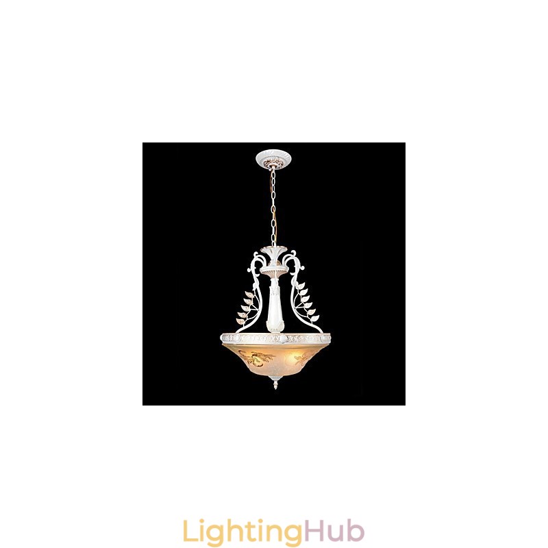 White Pendant Three Lights Pattern Glass Shade Hand Gilt European Retro Classic