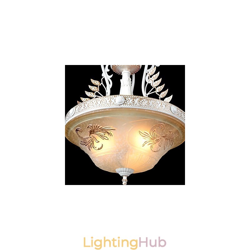 White Pendant Three Lights Pattern Glass Shade Hand Gilt European Retro Classic