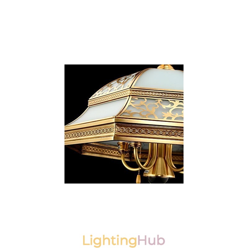 Brass Pendant Lamp Six Lights Vintage Total Copper Glass
