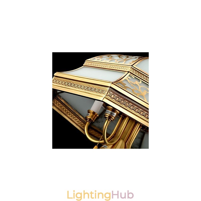 Brass Pendant Lamp Six Lights Vintage Total Copper Glass