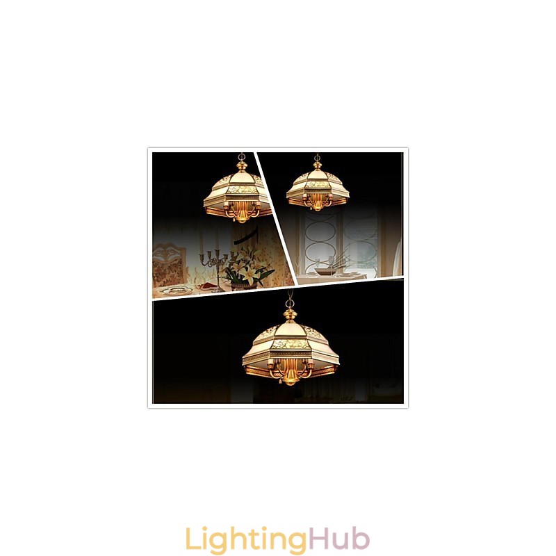 Brass Pendant Lamp Six Lights Vintage Total Copper Glass