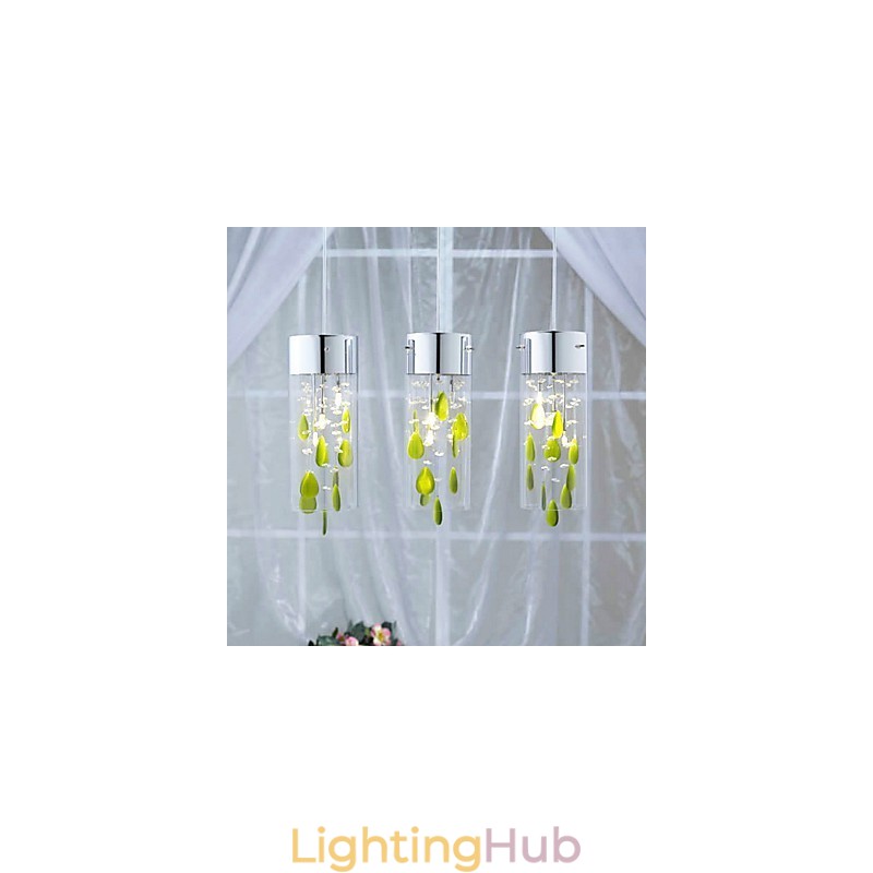 Artistic Crystal Pendant Light with Green Decorations G4 Bulb Base