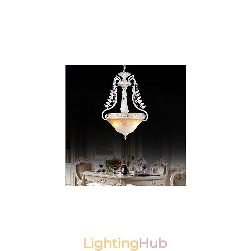 White Pendant Two Lights Pattern Glass Shade Hand Gilt European Retro Classic