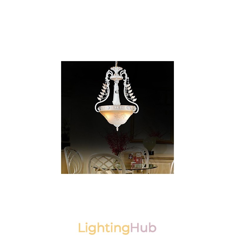 White Pendant Two Lights Pattern Glass Shade Hand Gilt European Retro Classic