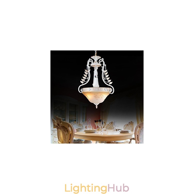 White Pendant Two Lights Pattern Glass Shade Hand Gilt European Retro Classic