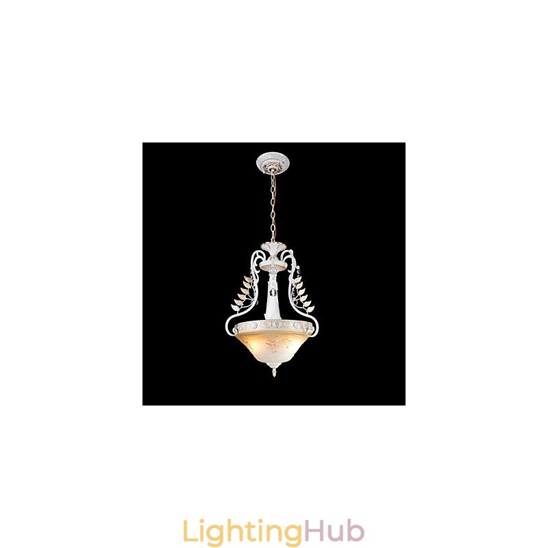 White Pendant Two Lights Pattern Glass Shade Hand Gilt European Retro Classic