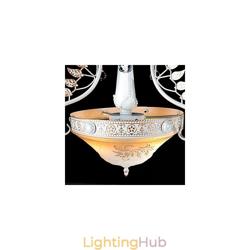White Pendant Two Lights Pattern Glass Shade Hand Gilt European Retro Classic