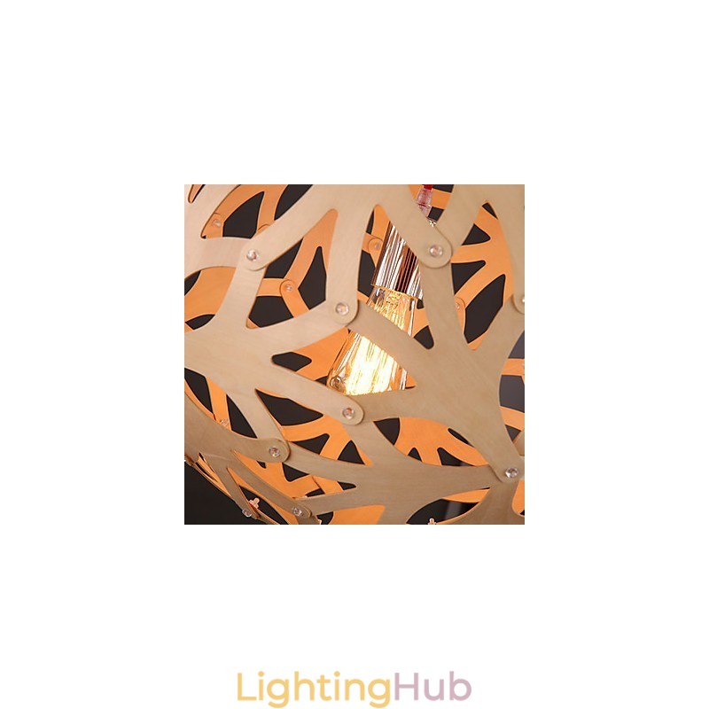 Chandelier Mini Style Lantern Wood Bamboo