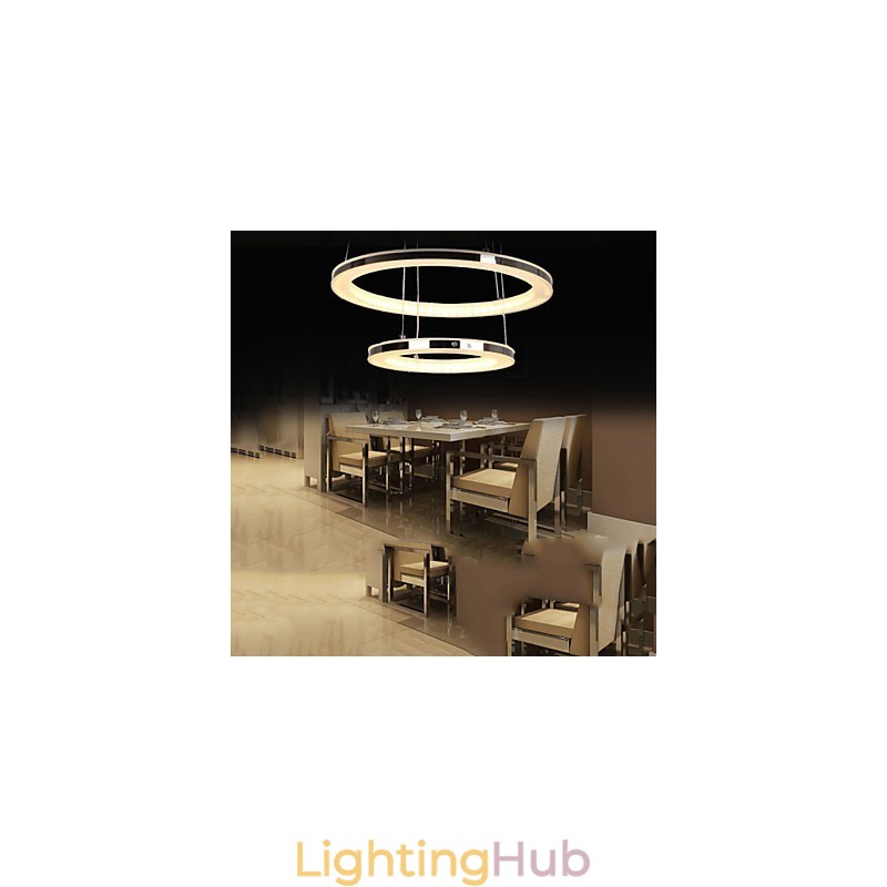 Acrylic Pendant Light Round Chandelier Lighting with 2 Rings Lamps Fixtures