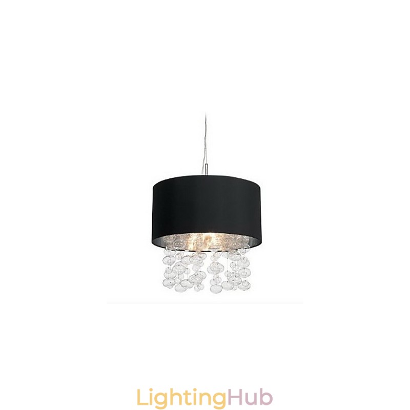 Modern Pendant Light with 7 Lights and Black Fabric Drum Shade (Base)
