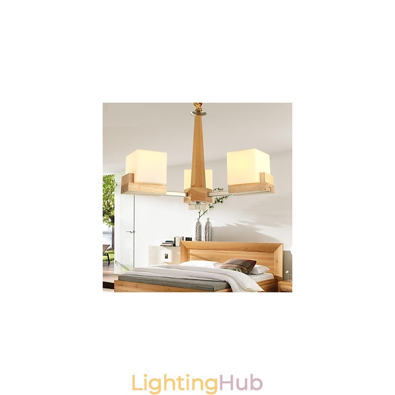 Oak Pendant Lamp Three Lights Oak and Glass