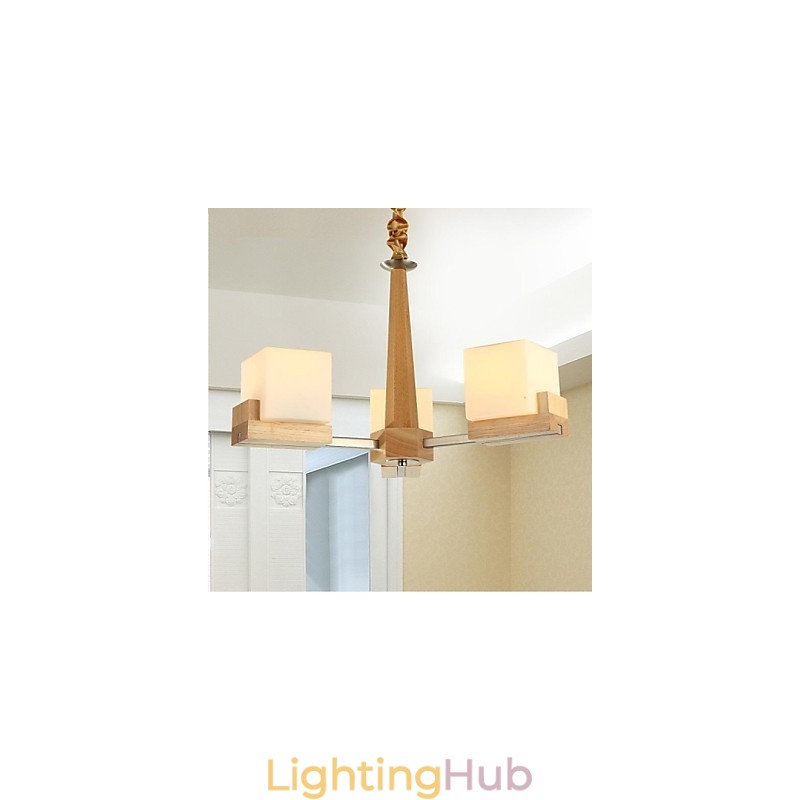 Oak Pendant Lamp Three Lights Oak and Glass