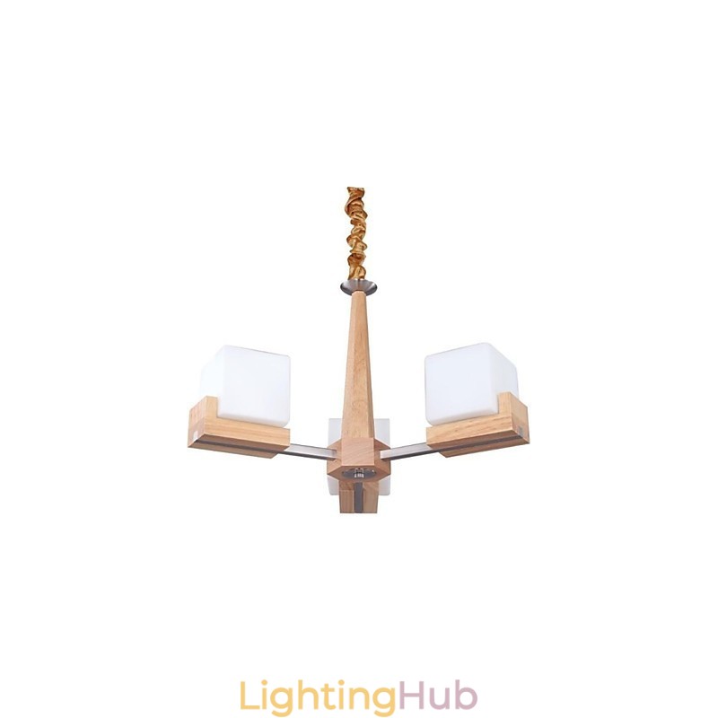 Oak Pendant Lamp Three Lights Oak and Glass