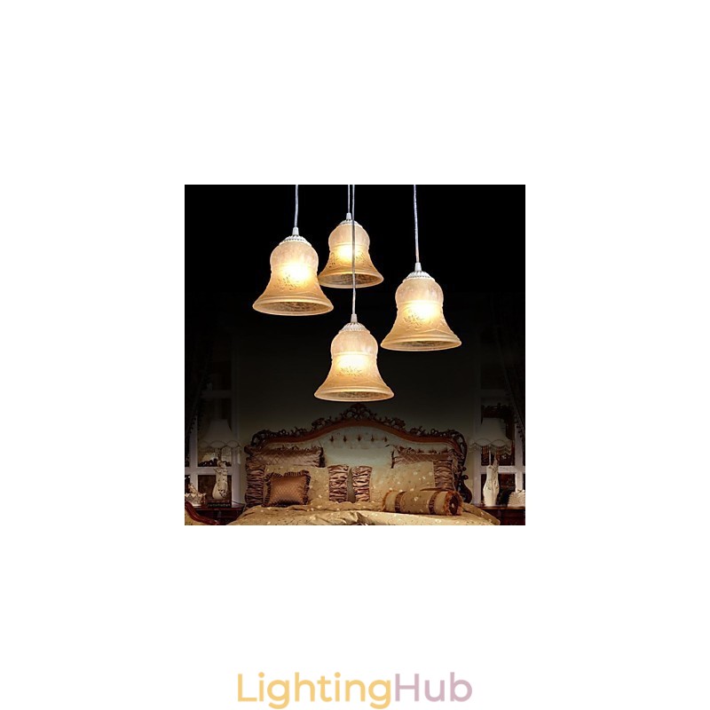 White Pendant Four Lights Pattern Glass Shade Hand Gilt European Retro Classic