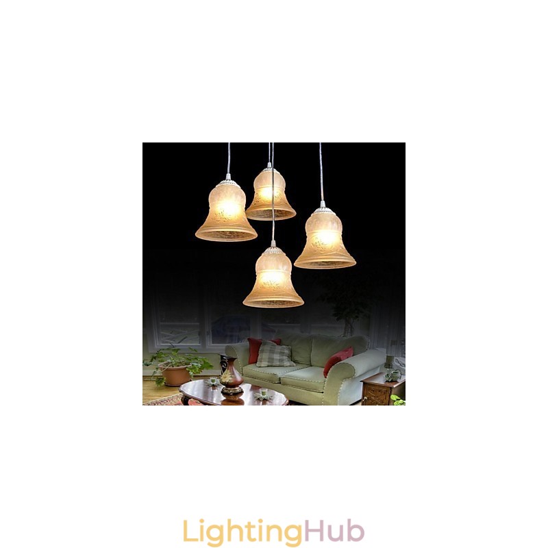 White Pendant Four Lights Pattern Glass Shade Hand Gilt European Retro Classic