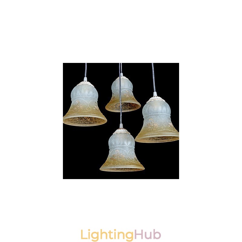 White Pendant Four Lights Pattern Glass Shade Hand Gilt European Retro Classic