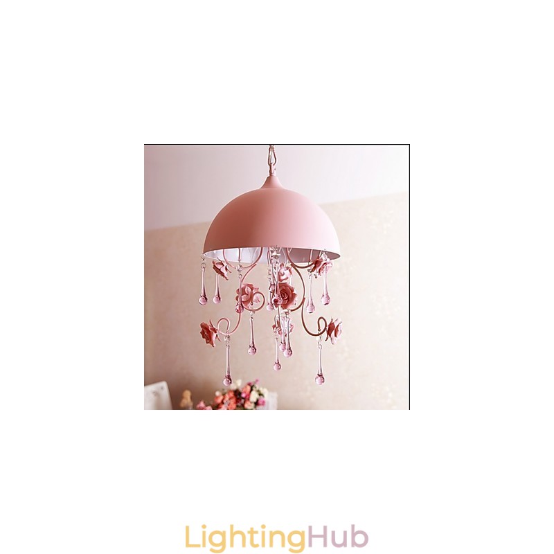 A Small Pink Rose Garden Chandelier Lamp Iron Princess