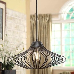 Modern Pendant Light with Black Metal Structure Shade