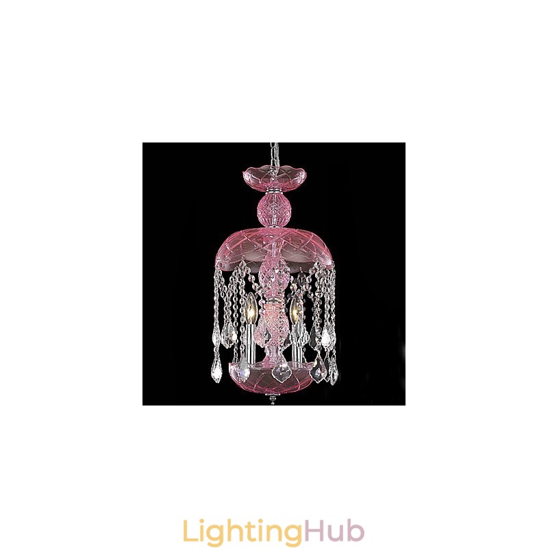 Modern Crystal Pendant Light with 3 Lights in Pink Shade