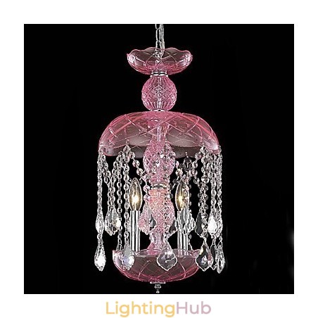 Modern Crystal Pendant Light with 3 Lights in Pink Shade