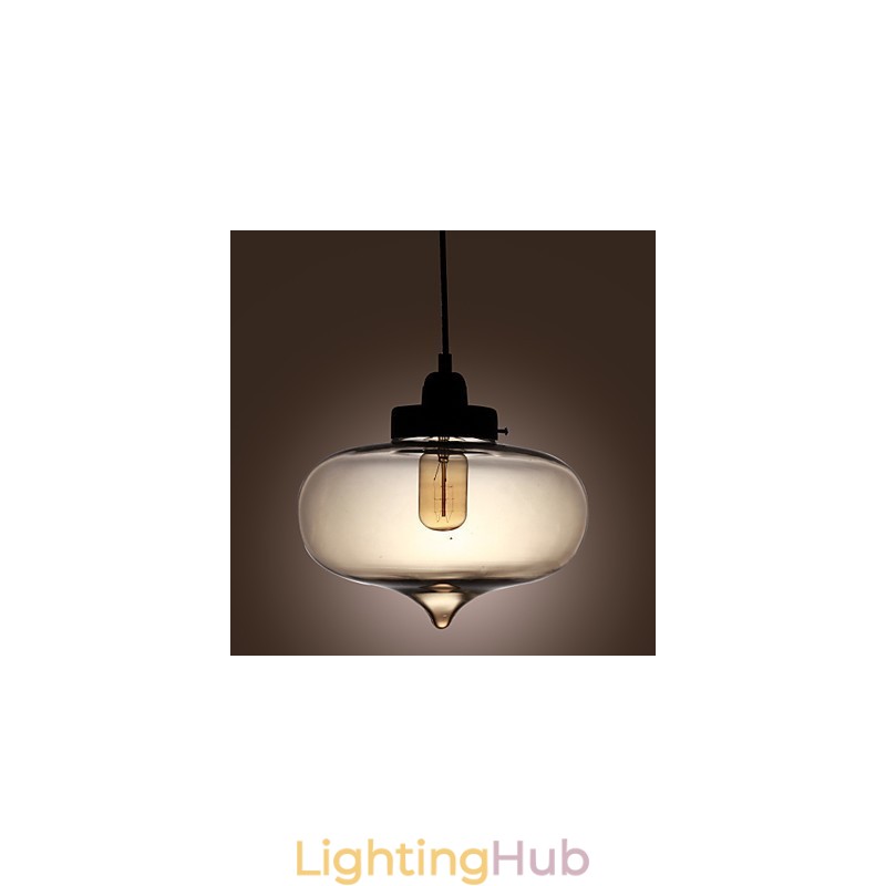 Transparent Glass Pendant Light in Brown Bubble Design