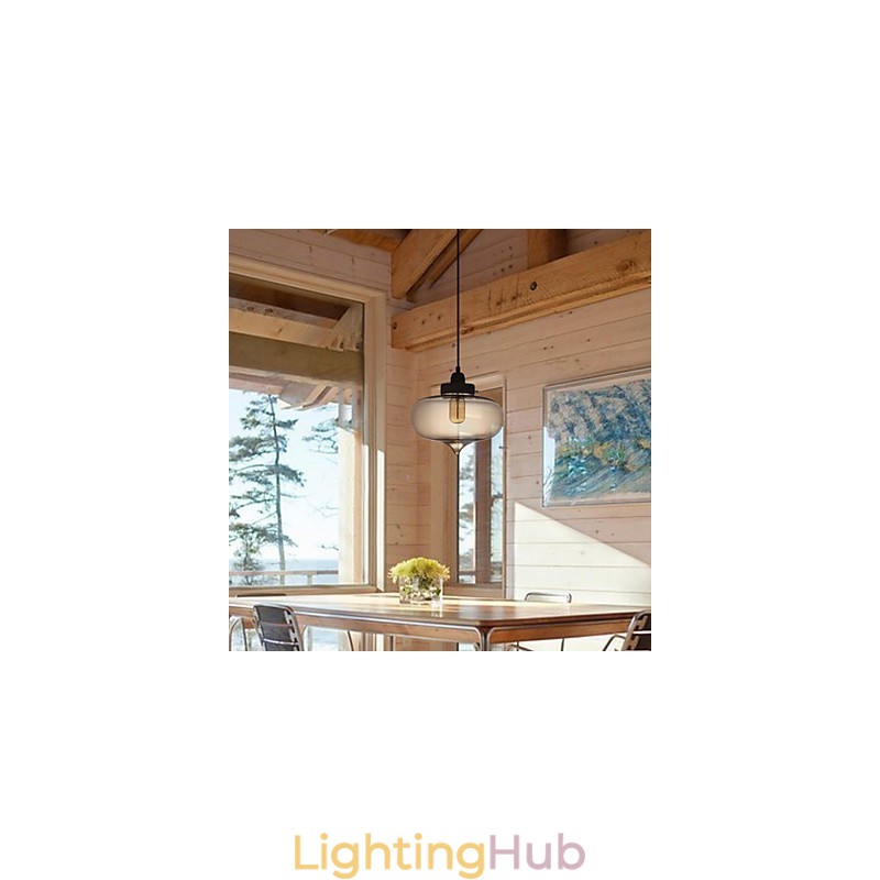 Transparent Glass Pendant Light in Brown Bubble Design
