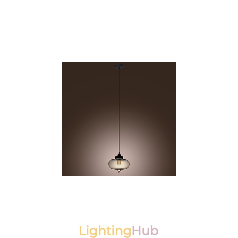 Transparent Glass Pendant Light in Brown Bubble Design