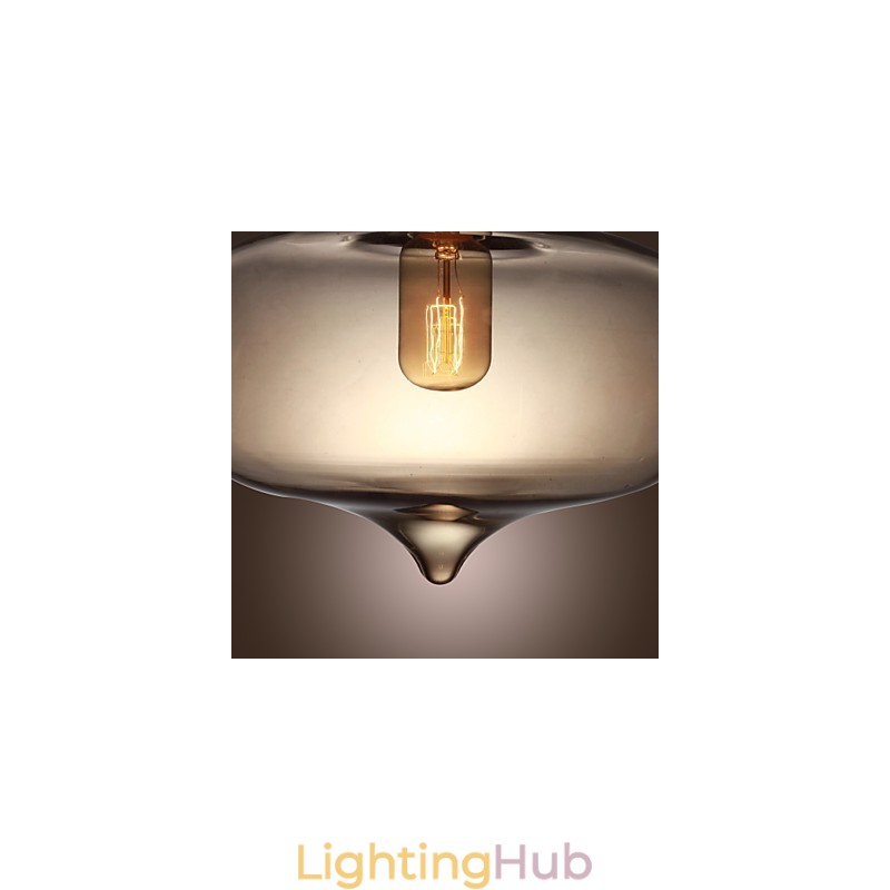 Transparent Glass Pendant Light in Brown Bubble Design