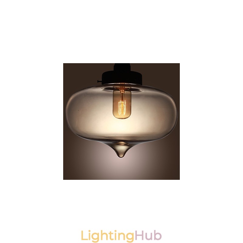 Transparent Glass Pendant Light in Brown Bubble Design