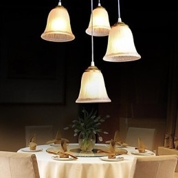 Bronze Pendant Four Lights Pattern Glass Shade European Retro Classic