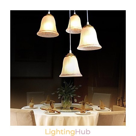 Bronze Pendant Four Lights Pattern Glass Shade European Retro Classic