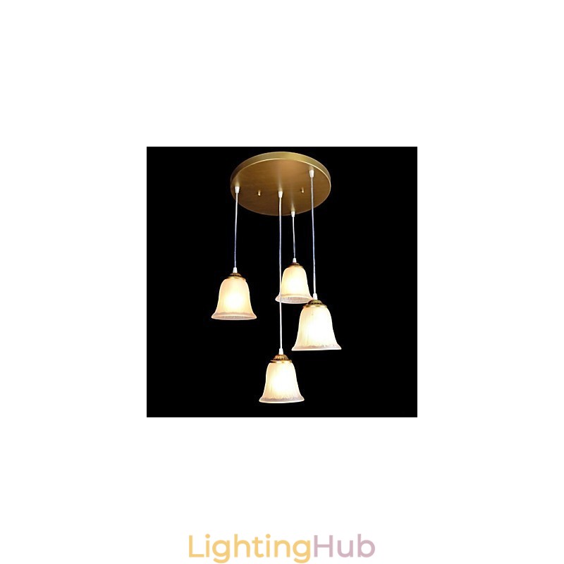 Bronze Pendant Four Lights Pattern Glass Shade European Retro Classic