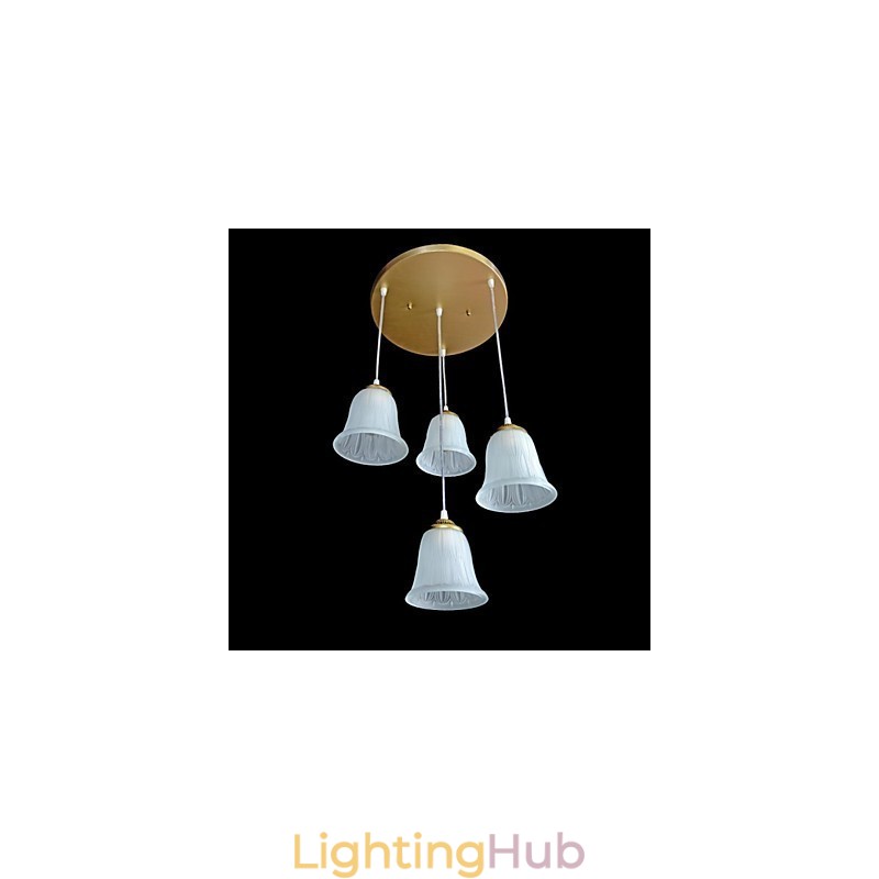 Bronze Pendant Four Lights Pattern Glass Shade European Retro Classic