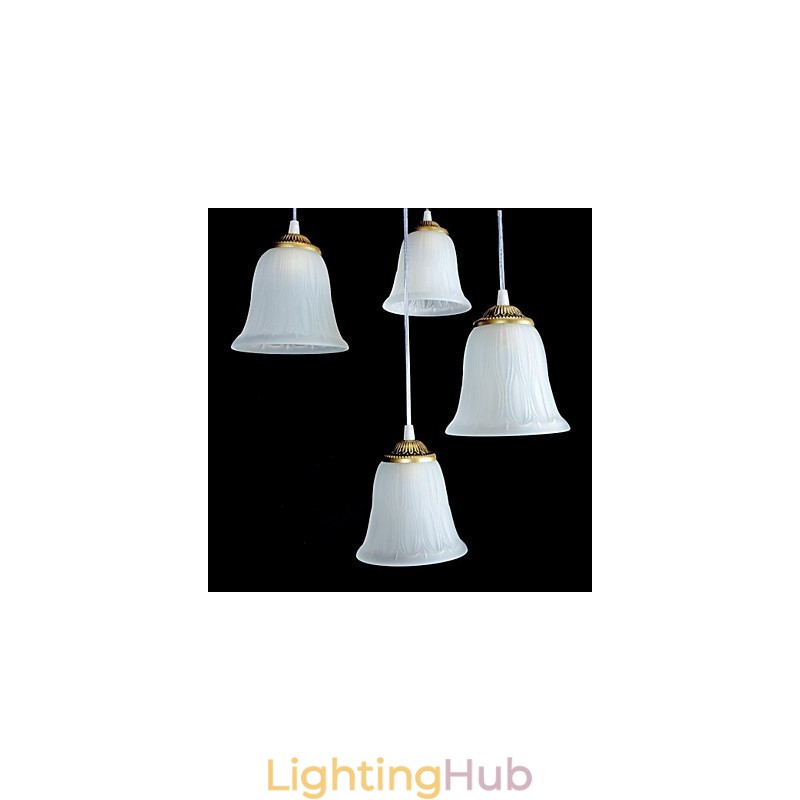 Bronze Pendant Four Lights Pattern Glass Shade European Retro Classic