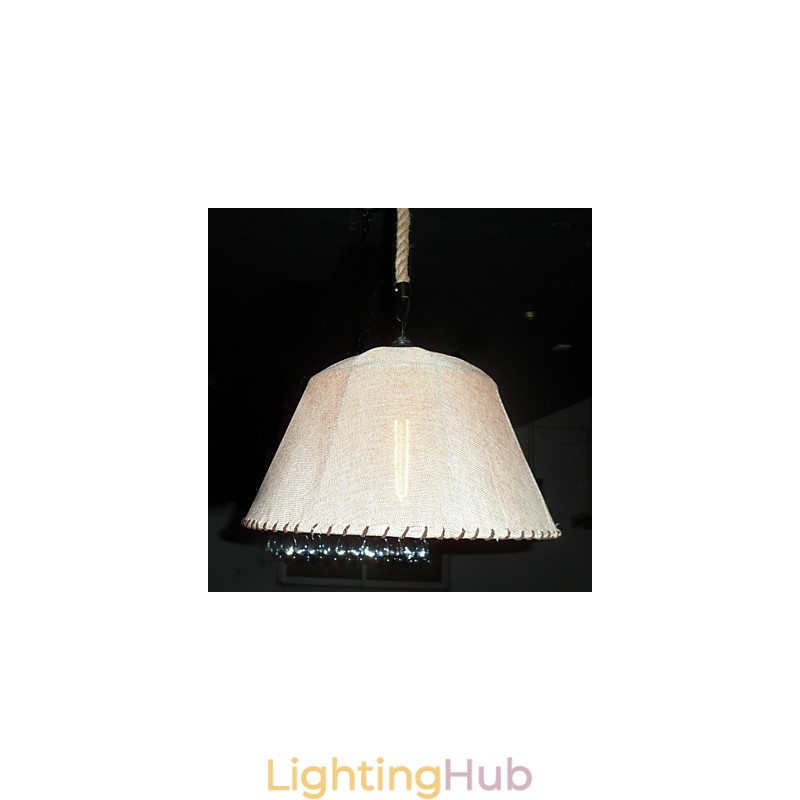 North American Style Retro 1 Light Pendant In Fabric Shade
