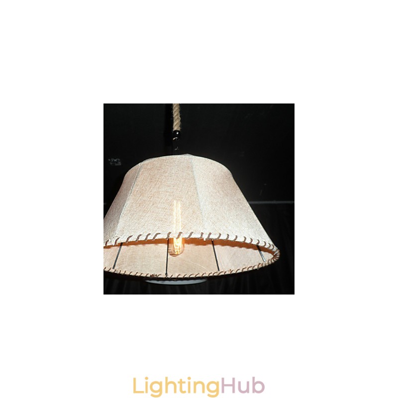 North American Style Retro 1 Light Pendant In Fabric Shade