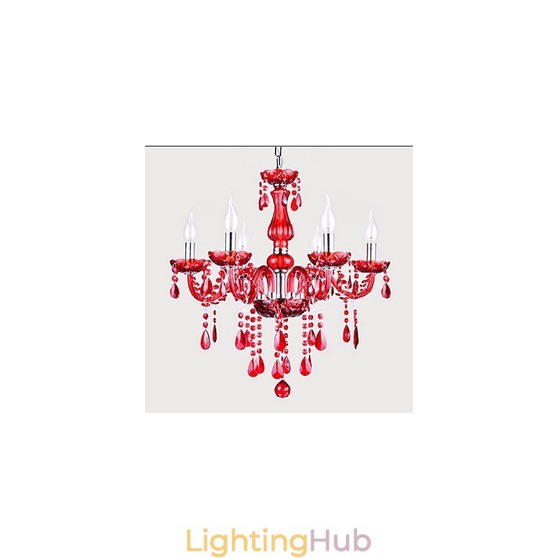 Chandelier Red Crystal Luxury Modern 6 Lights