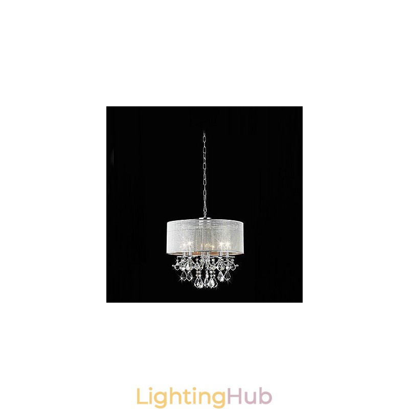 Modern 5 Light Crystal Pendant Light with Fabric Shade