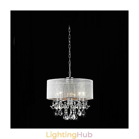Modern 5 Light Crystal Pendant Light with Fabric Shade